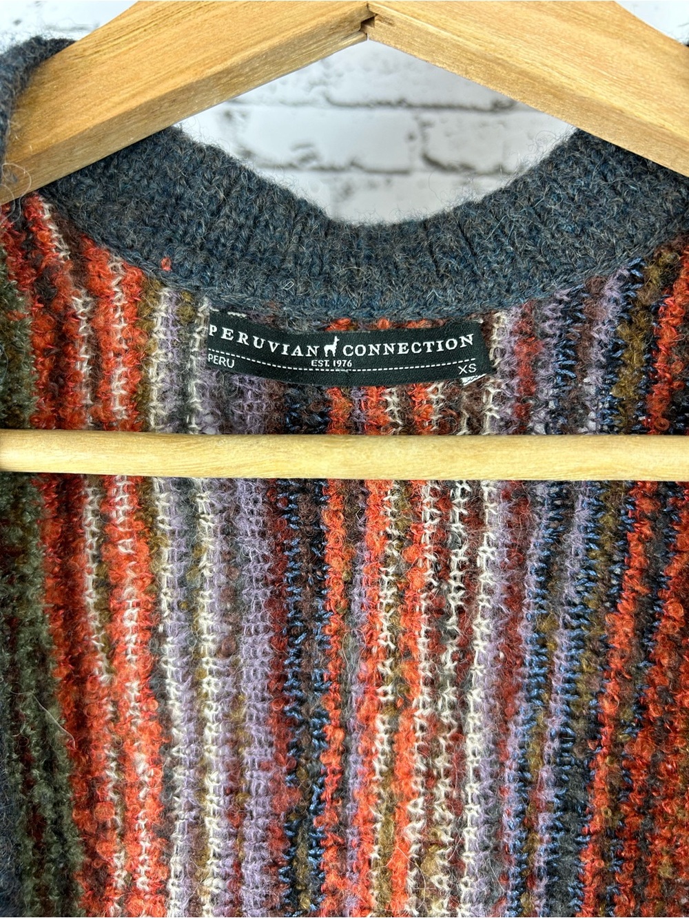 Peruvian Connection | Rust Multi Open-Front Cardigan with Charcoal Trim size XS - Picture 4 of 5